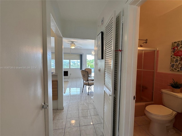 801 Atlantic Shores Blvd Unit 207, Hallandale Beach, FL 33009 - full bath featuring tile patterned floors, toilet, a ceiling fan, and  shower combination