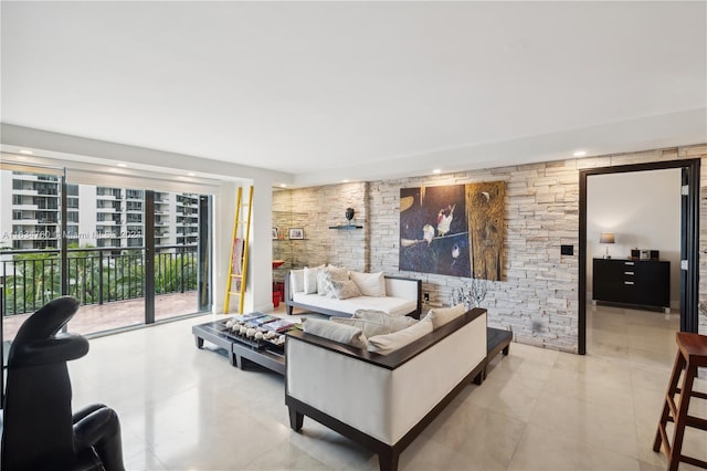 living room with light tile patterned floors