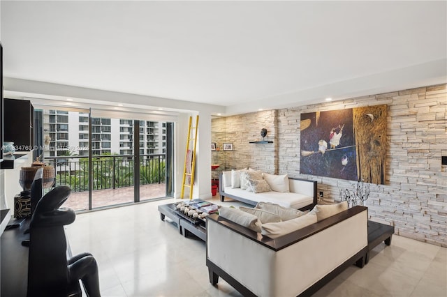 living room with light tile patterned floors