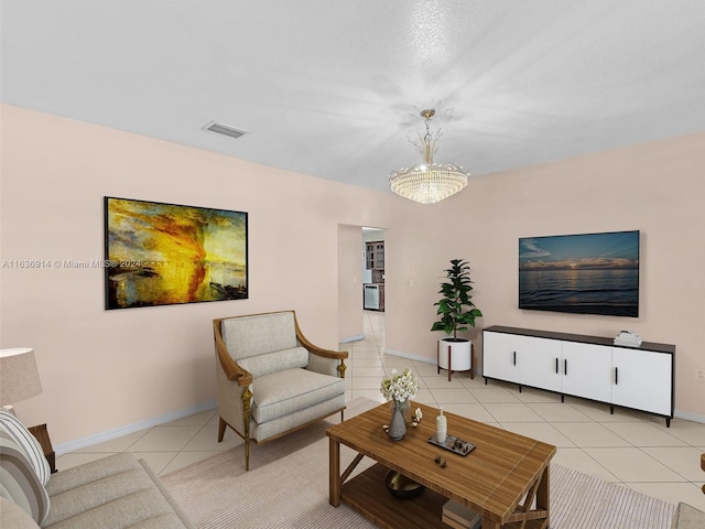 279 NW 119th Ave, Miami, FL 33182 - living area featuring light tile patterned flooring, baseboards, a chandelier, and visible vents