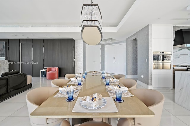 dining area with light tile patterned flooring