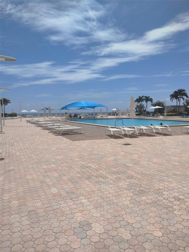 view of pool with a water view