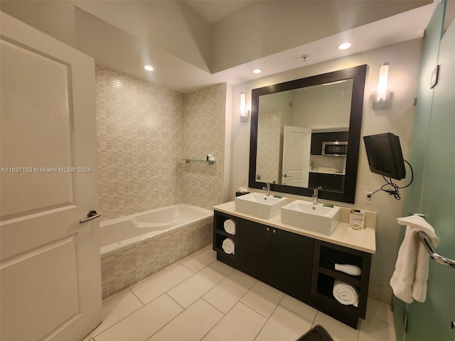 bathroom featuring tile patterned flooring and double vanity