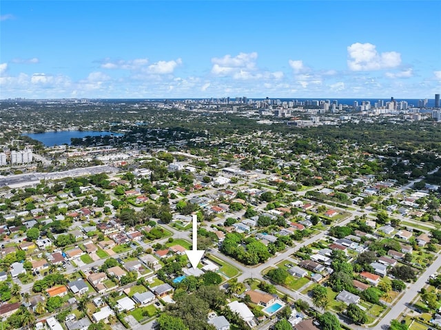 bird's eye view featuring a water view