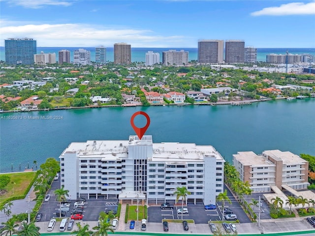 aerial view featuring a water view