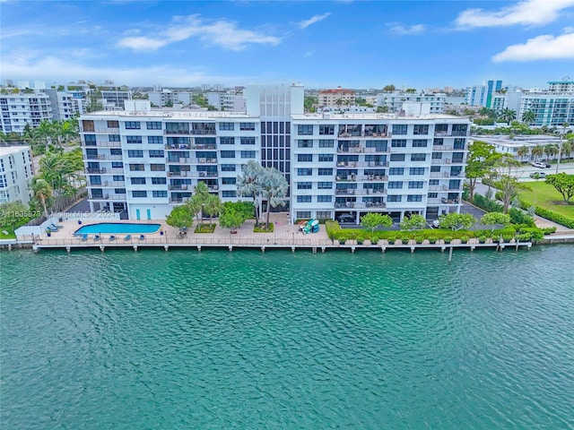 aerial view with a water view