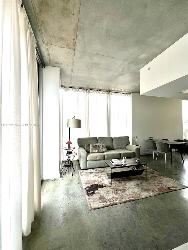 living room with concrete flooring