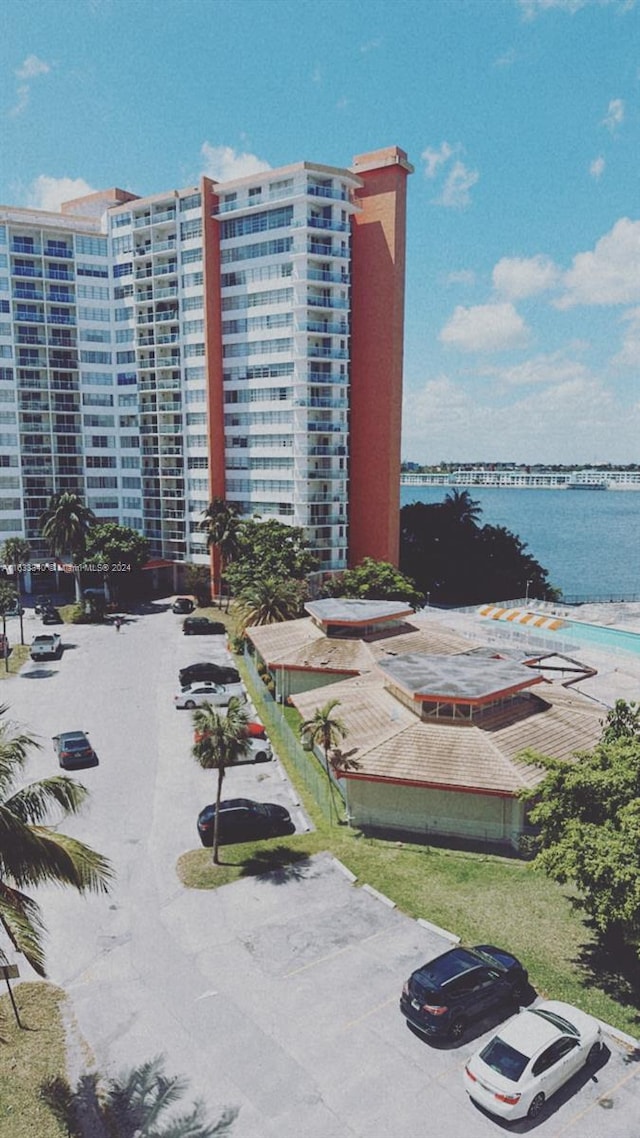 view of building exterior with a water view