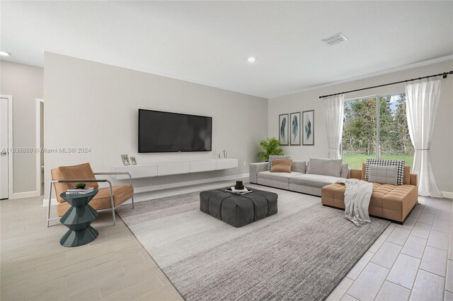 living room featuring light wood-type flooring