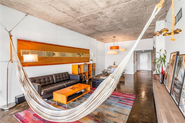 living room featuring concrete floors