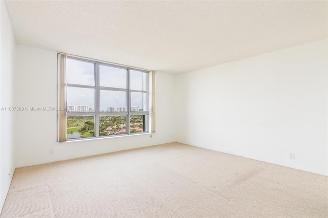 carpeted empty room featuring a textured ceiling