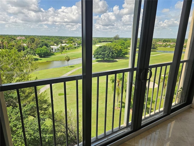 exterior space with a water view