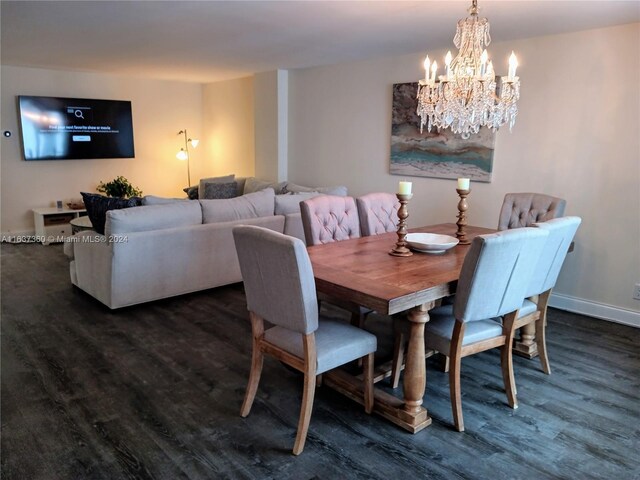 dining room with hardwood / wood-style flooring and a chandelier