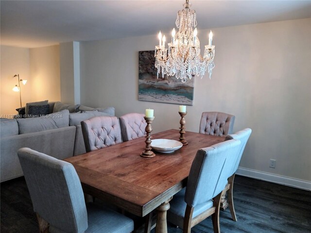 dining area featuring an inviting chandelier and wood-type flooring