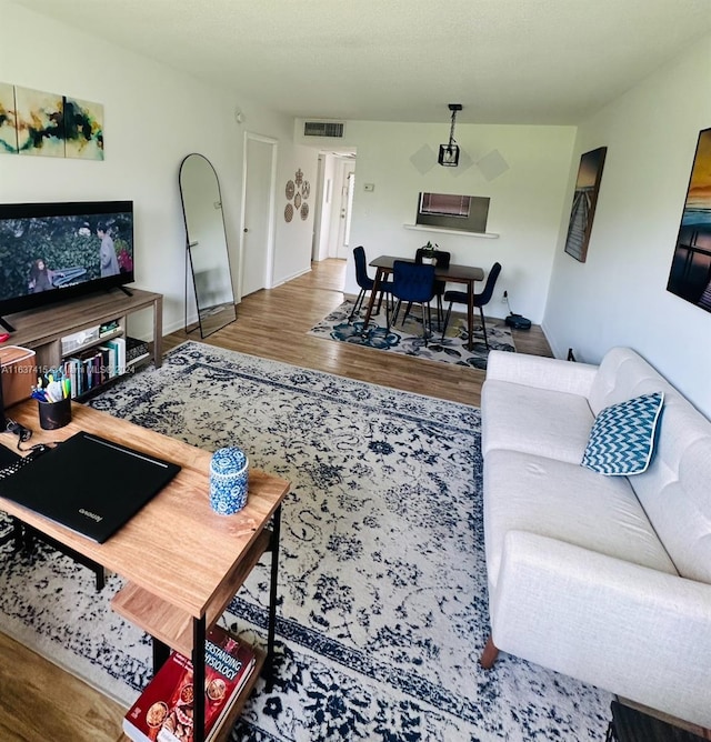 living room with hardwood / wood-style flooring