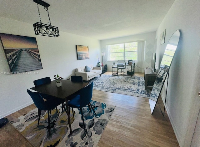 dining room featuring a textured ceiling and hardwood / wood-style floors