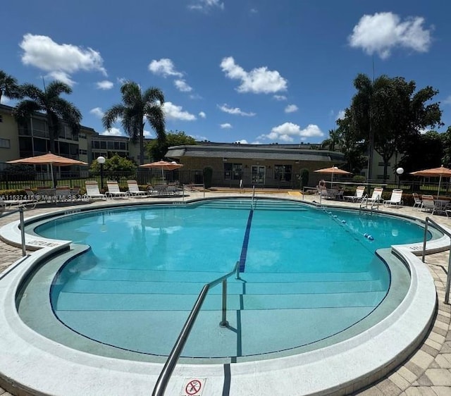 view of pool featuring a patio