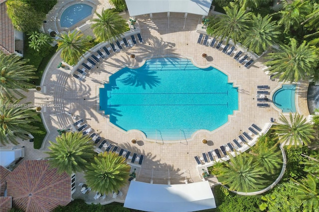 view of swimming pool featuring a patio