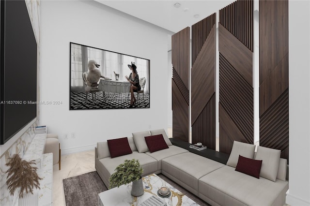 living room with light tile patterned floors