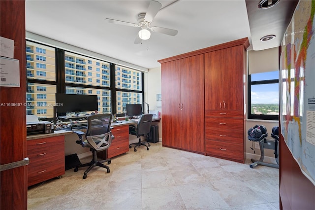 office area featuring ceiling fan