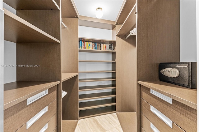 spacious closet featuring light hardwood / wood-style flooring