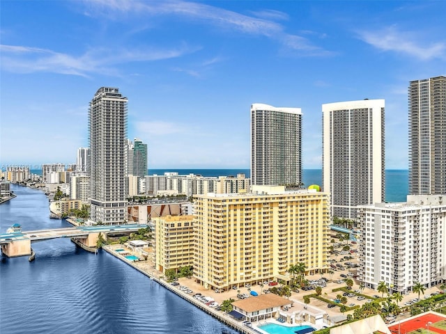 city view with a water view