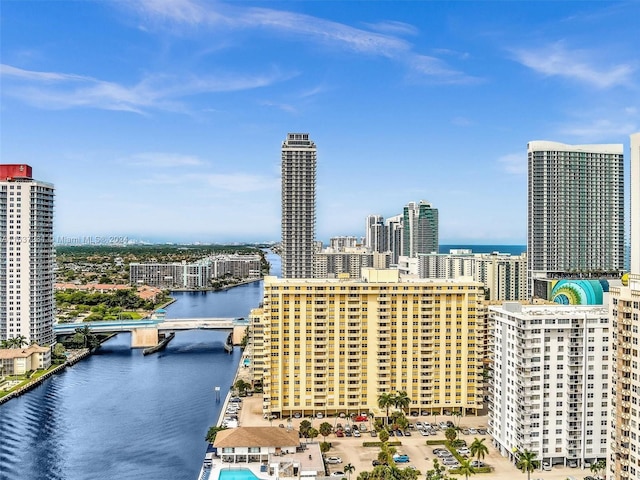 property's view of city with a water view