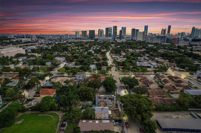 view of aerial view at dusk