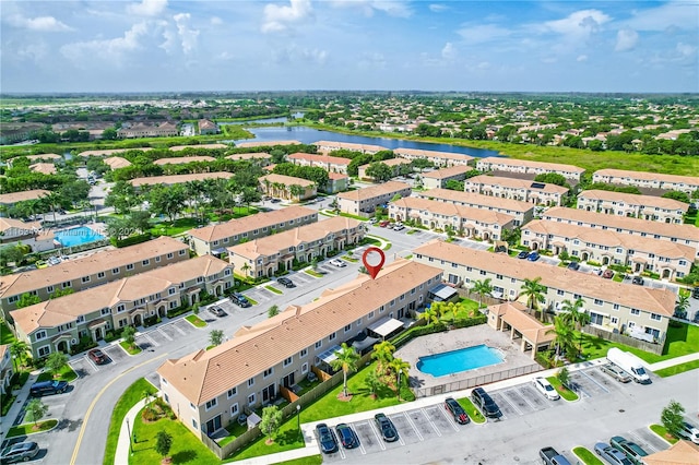 bird's eye view featuring a water view