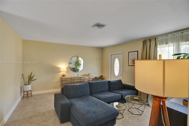 living room featuring light tile patterned floors