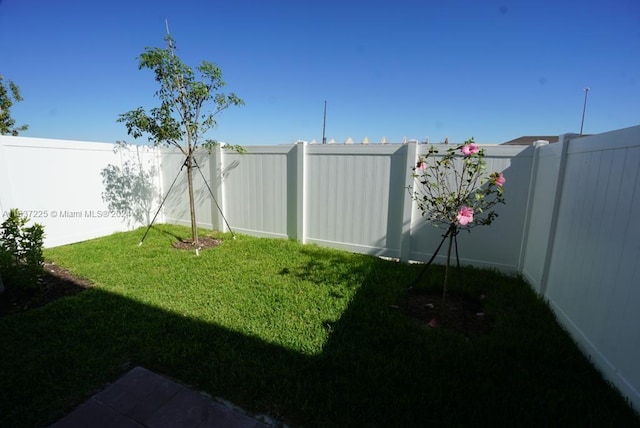 view of yard with a fenced backyard