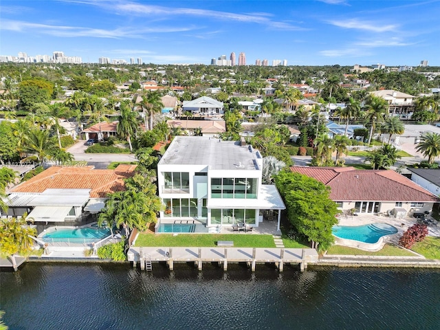 bird's eye view featuring a water view