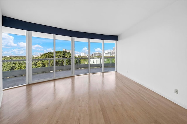 unfurnished room featuring expansive windows and light hardwood / wood-style flooring