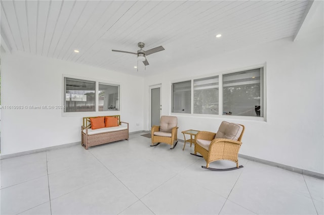 view of patio featuring ceiling fan