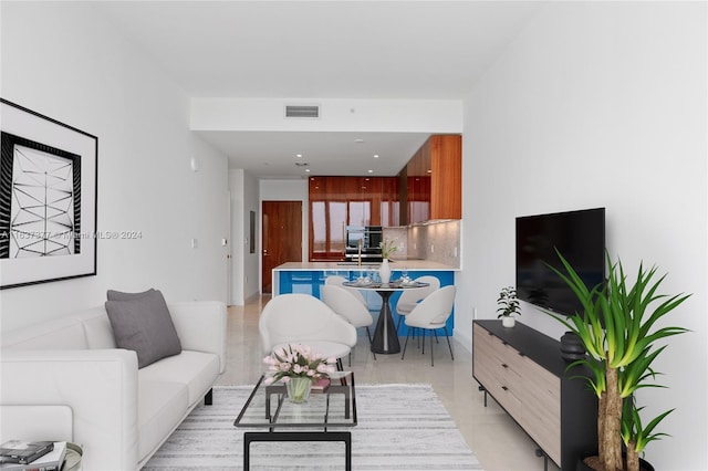 living room with sink