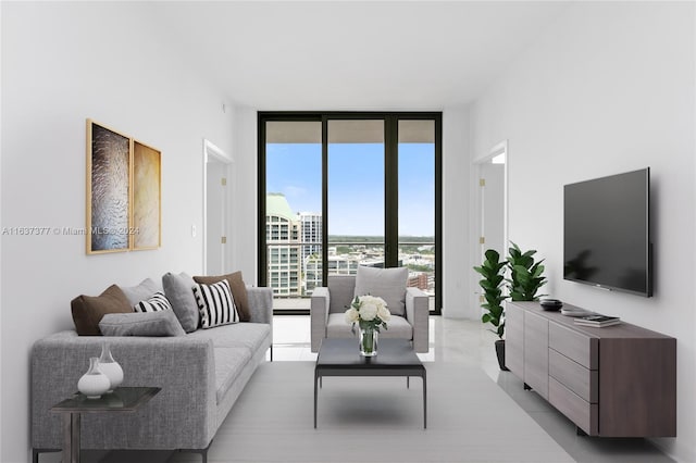 living room with a wall of windows