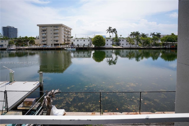 dock area with a water view