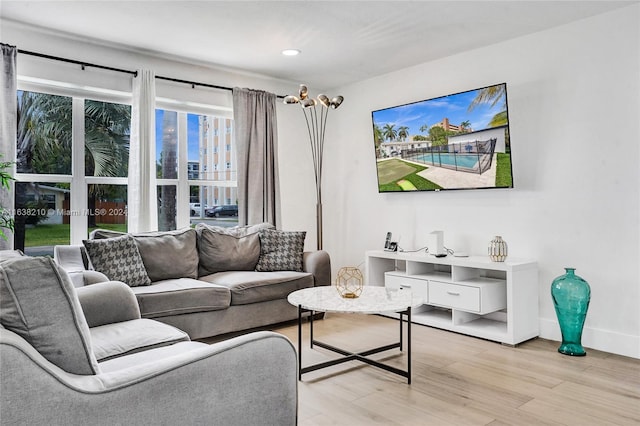 living room with light hardwood / wood-style flooring