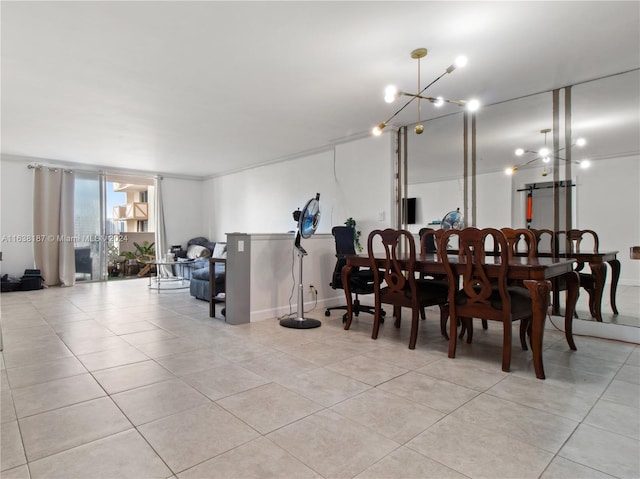 dining space with a chandelier and light tile patterned floors