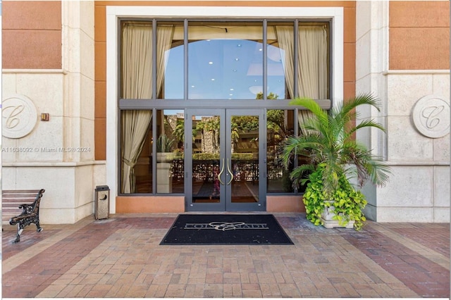 doorway to property featuring french doors