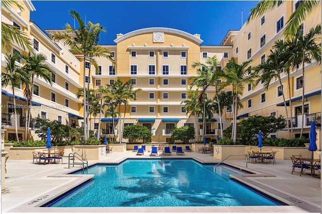 view of swimming pool with a patio