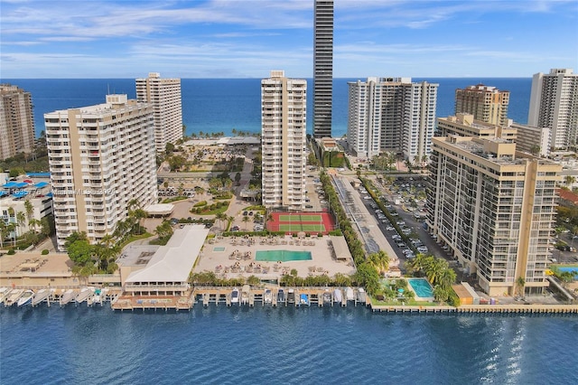 aerial view with a water view