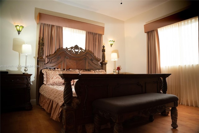 bedroom featuring multiple windows and hardwood / wood-style floors