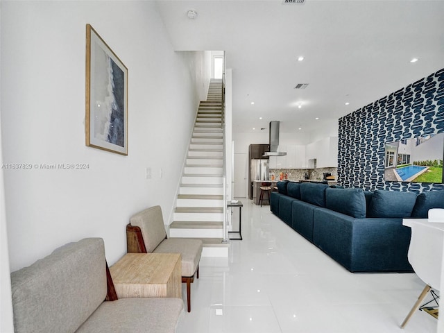 view of tiled living room