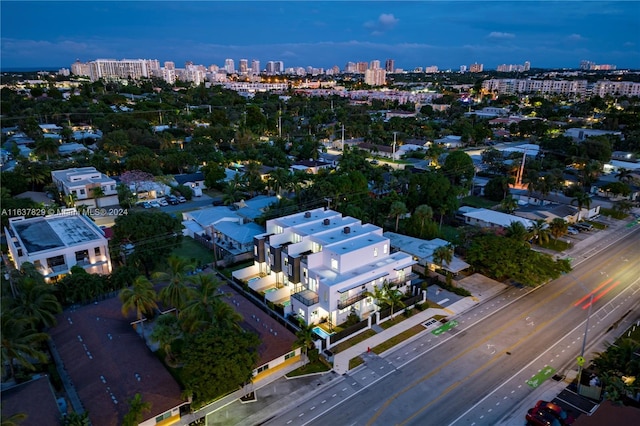 view of aerial view at dusk