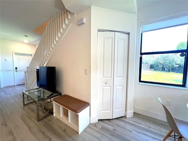 interior space with light hardwood / wood-style floors