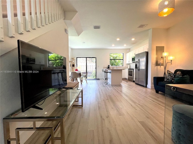 living room with light hardwood / wood-style floors