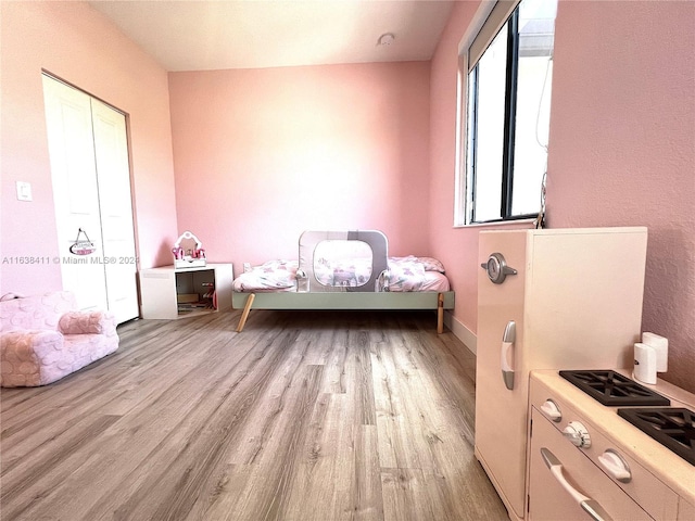 bedroom with light hardwood / wood-style flooring