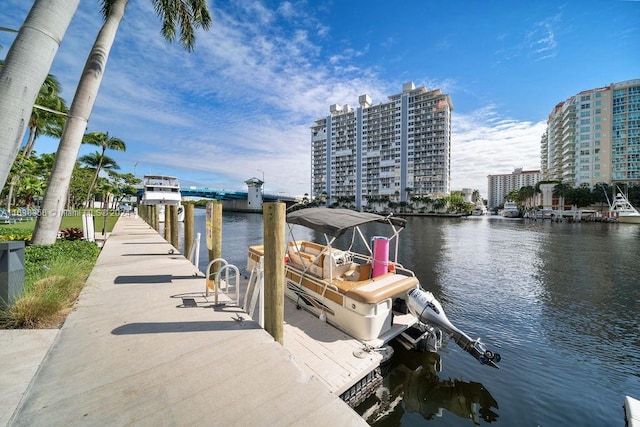 dock area with a water view