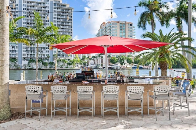 view of patio / terrace featuring a water view